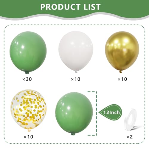 Miniatura 2 de Globo Verde Salvia, 60 Piezas 12 Pulgadas Verde Blanco Metálico Dorado Confeti Globo Para Cumpleaños Hombres Mujeres Baby Shower Boda Aniversario Compromiso Revelación Género Fiesta Safari Jungla Deco