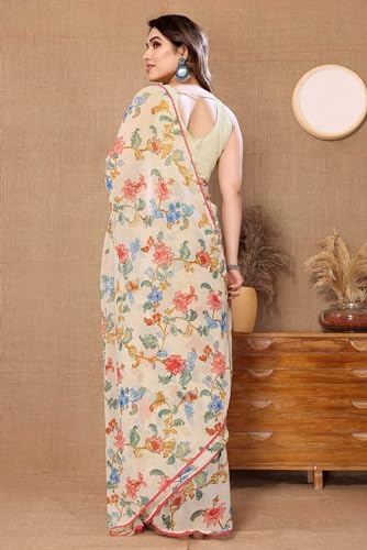 Image of Panzora Women's Georgette Printed Ready To Wear One Minute Saree With Unstitched Blouse Piece