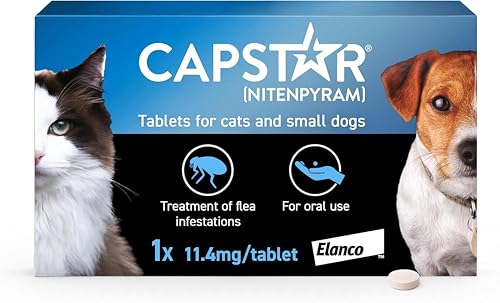 Capstar Flea Tablets Fast Acting Flea Treatment For Cats & Small Dogs (1kg - 11kg) 1 x 11.4 mg Tablet Starts Working In 15-30 Mins Kills Adult Fleas In 6 Hours Fuss Free Edible Tablets