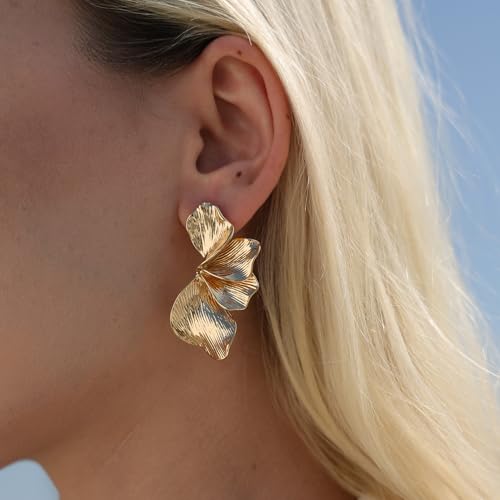 Statement Flower Earrings for Women - Big Gold Flower Dangle Drop Earrings, Statement Floral Jewelry | Chunky Jewelry | Gifts for Her3