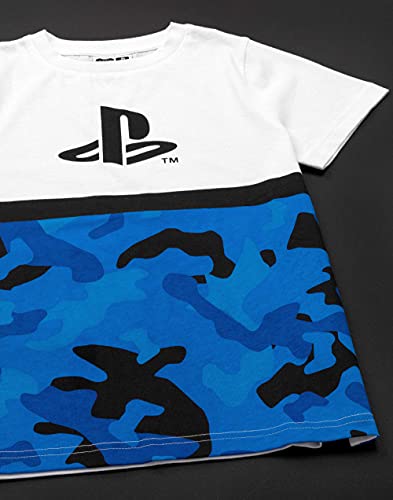 PlayStation Kids T-Shirt Camo Boys Blue White Logo Game Short Sleeve Top2