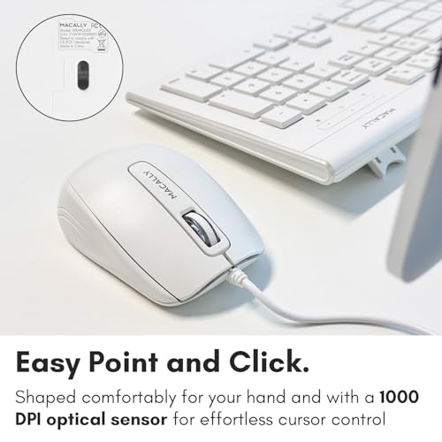 Image of Macally 104 Key USB Wired Keyboard and Mouse Combo with Apple Shortcut Keys for Mac, iMac, Macbook, and Windows PC (MKEYECOMBO), White