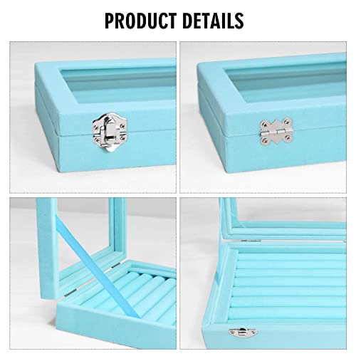 Rings Organizer Tray 7 Slots Velvet Jewelry Earring Storage Box with Transparent lid Jewelry Display Case for Girls Wife Mom Women (Light Blue)4