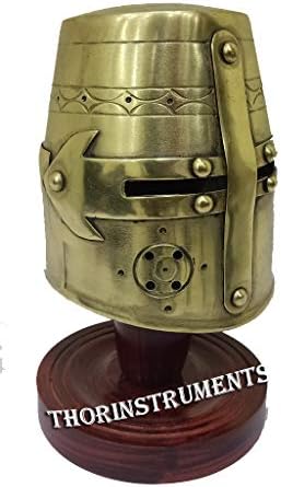THORINSTRUMENTS Knight Templar Brass Mini Helmet W/Red Stand Decorative Item Rustic Vintage Home Decor Gifts image 4