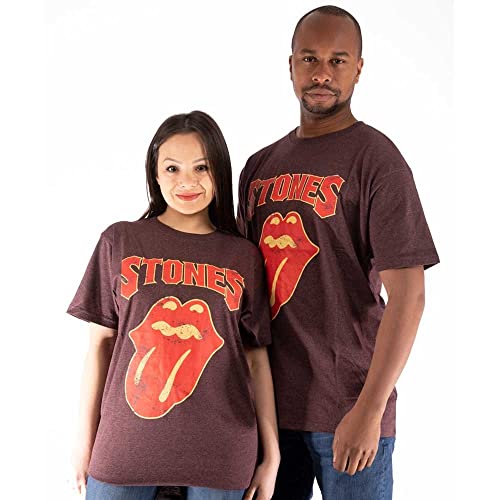 T-Shirt Rolling Stones avec Logo Texturé Gothique en Version Marron