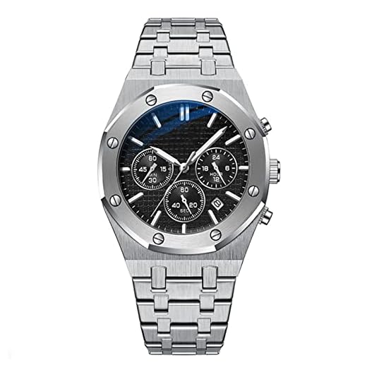 Mens Quartz Watch, Multifunction Sports Watch Men's Steel Band Waterproof Quartz Watch (silver)
