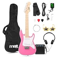 All-in-one electric guitar starter kit designed for young beginners aged 4-7. Includes everything to start playing immediately: guitar, amp, bag, digital tuner, strap, picks, extra strings, and tools. Custom 1/4 size junior guitar with 21 frets fits ...
