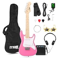 All-in-one electric guitar starter kit designed for young beginners aged 4-7. Includes everything to start playing immediately: guitar, amp, bag, digital tuner, strap, picks, extra strings, and tools. Custom 1/4 size junior guitar with 21 frets fits ...