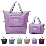 Large Capacity Folding Travel Bag, Lightweight Waterproof Luggage Bag, Expandable Travel Duffel Bag, Dry Wet Separated Gym Tote Bag, Weekender Overnight Bags for Women and Man (Light Purple)