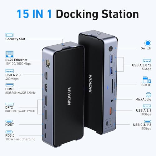 MOKiN USB C Laptop Docking Station,Docking Station 3 Monitors for HP/ASUS