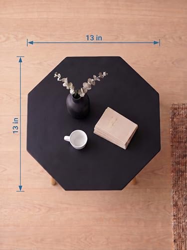 Image of Modern Octagon Side Table with 3 Wooden Legs, Minimalist End Table /Coffee Table for Living Room, Bedside Nightstand for Bedroom, Balcony & Small Spaces