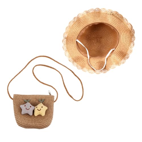 Toyvian Straw Sunhat with Shoulder Bag Summer Breathable Woven UV Protection Hat for Lightweight Floppy Bucket Style Beach Hat Khaki Accessories