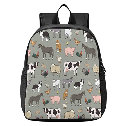 Blueangle Mochila Impermeável Com Estampa De Animais Da Fazenda - Escolar Leve Para Meninos E Meninas 3 A 6 Anos