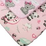 Lenzuolo con angoli per neonati, 2 pezzi, 100% cotone super morbido, con bellissimo motivo panda rosa e orsacchiotto, per lettino da letto, compatibile con Chicco Next2Me, Tutti Bambini Cozee, 55 x 90
