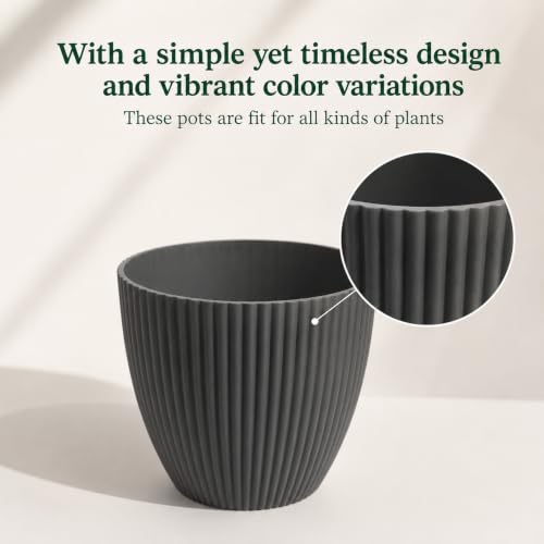 Image of Plastic Flower Pot for Indoor & Outdoor Plants | Decorative Round Planter | Lightweight Garden Pot (Set of 7)
