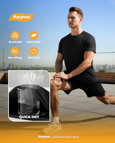 Barjneel 2 Pack Workout Shirts for Men - Black Casual Quick Dry Moisture Wicking Men's T-Shirts for Gym Running Athletic — view 3