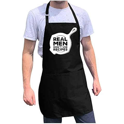 ApronMen, Real Men Don't Use Recipes - Funny Aprons For Men- Adjustable Straps One Size Fits All Grilling Aprons With Pockets Cover