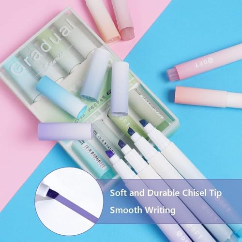Image of Aesthetic Cute Highlighter Pen, Pastel Marker Set, No Bleed Marker Pens with Chisel Tip and Water-based Ink Quick Dry Pen for School /Office Supplies /Aesthetic Stationery (Set of 4) (Blue)