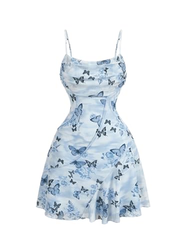 Image of Floerns Women's Butterfly Ruched Beach Summer Dress Asymmetrical Cami Short Dress