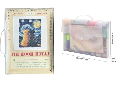 Image of GLAECYY Latch Hook Kits Rug Crochet Yarn Kit Cushion Colour Pre-Printed Canvas Rug Needlework DIY Hook and Latch Kit (Star Cat)