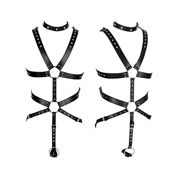 BBOHSS Herren Leder Harness Punk Brustgurt Top Cage Brust Brust halb Geschirr Verstellbarer Brustgurt Club Halloween Kostüm Zubehör – Bild 4