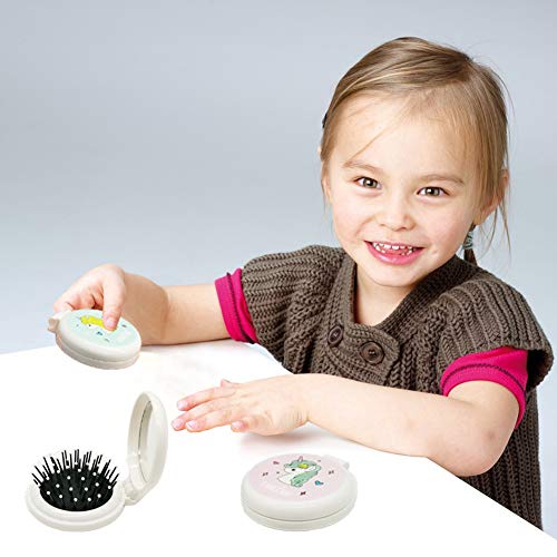 Folding Hair Brush, Pink Pop Up Hair Detangler Brush With Pocket Compact Mirror Bristle Massage Cushion Brush Collapsible Hairbrush For Kids Girls Makeup Travel Birthday Gifts, Unicorn Hair Brush #TOP6