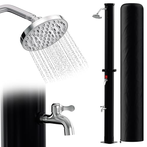 Eulenke Ducha solar de jardín de 20 litros, 220 cm, ducha de jardín solar, agua caliente máx. 60 °C, incluye lona de ducha de jardín y ducha de pie, sin conexión eléctrica, cabezal de ducha de lluvia