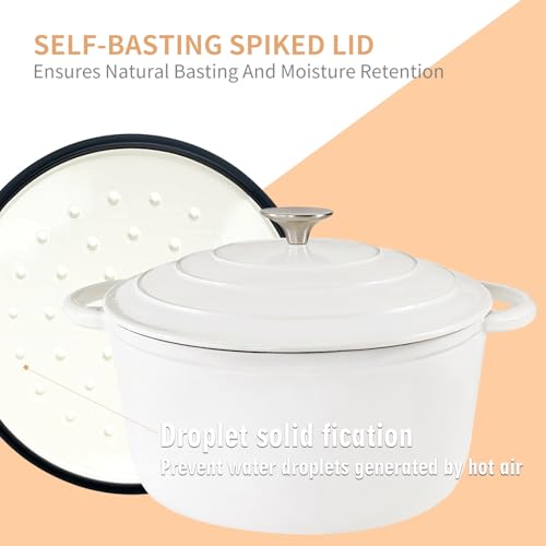 Dutch Oven,Cast Iron Dutch Ovens,Dutch Oven Pot with Lid,5 QT Enamel Dutch Pot,Dutch Ovens with Dual Handles,Cast Iron Pot for Braiser,Cooking,Gifts for Family,White - Thumbnail 4