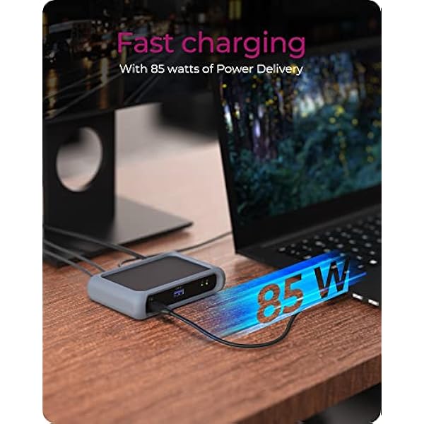 ICY BOX Thunderbolt 4 Mini Dock/HUB (5-i-1) för 2 bildskärmar (4K 60Hz) eller 1 skärm (8 k 30 Hz), 85 W Power Delivery bärbar dator, USB-C, USB 3.2 Gen 2, MacBook Pro Air med mera, 60643, antracit