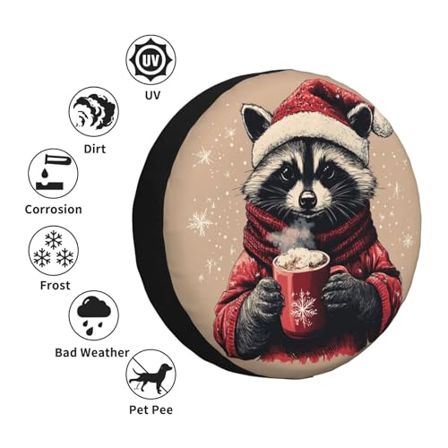 Image of Christmas Raccoon Spare Tire Cover Winter Weatherproof Universal Wheel Protectors Christmas New Year Wheel Covers for Rv Camper Travel Trailer SUV Truck 15 Inch Holiday Xmas Decor