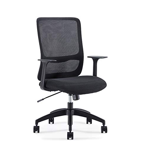 Sunon Mid Back Office Chair with Breathable Mesh Fabric, Ergonomic Office Chairs with Soft Sponge Cushion, Adjustable Armrest Swivel Rolling Chair (Black)