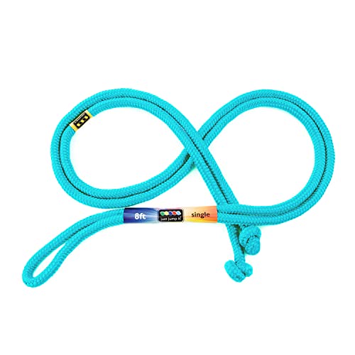 Just Jump It 8' Foot Single Jump Rope for Kids Women and Men - Active Outdoor Youth Fitness Excersing Equipment - Braided Nylon Gym Accessories - Turquoise