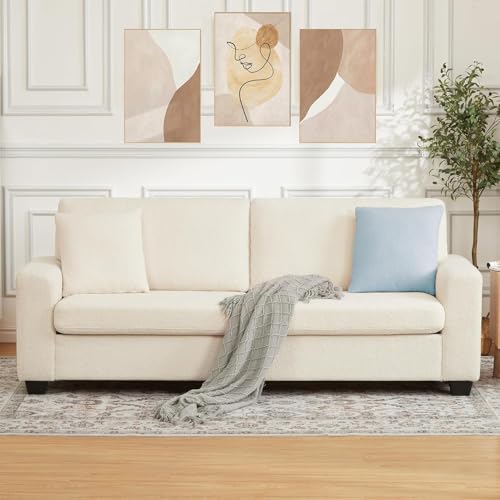Amenitlif 83 Inches Modern Sofa ?Comfy Teddy Velvet Sofa with Deep Seats? Deep Seat Loveseat Couch with Removable Washable Cover, Cozy Comfort Loveseat, for Living Room, Bedroom, Office?Beige