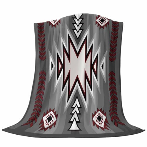 Throw Blanket for Couch Gray Pattern Retro Bohemian Soft Fleece