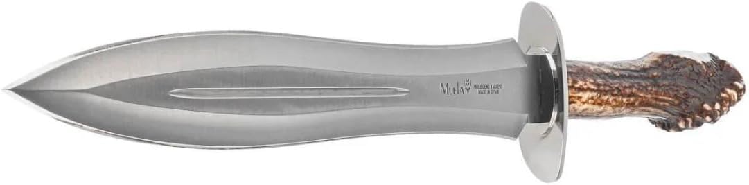 MUELA BW-24S Genuine Red Stag Crown Antler Handle Hunting Knife with Leather Sheath, 9-5/8"