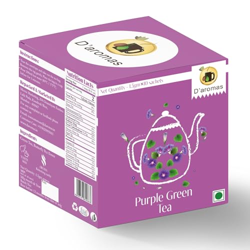 Image of D'aromas Purple Tea Bags | Rare Butterfly Pea Flowers Infusion | Smooth Taste & Floral Notes | Wellness Herbal Tea | 10 Tea Bags (1.5g Each) | D'aromas Herbal Tea
