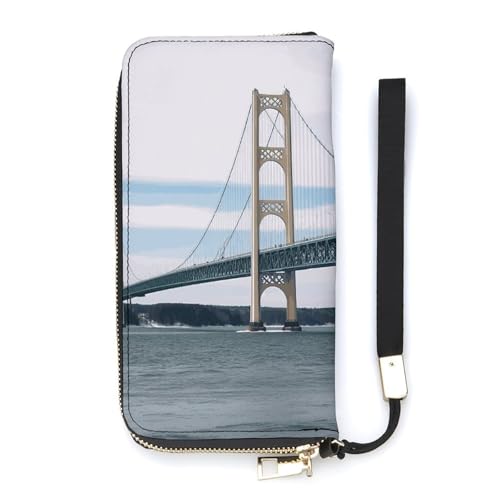 Portefeuille long en cuir PU fin blanc Mackinac avec fentes pour cartes de crédit 20x10,5 cm