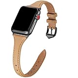 WFEAGL Leather Bands Compatible with Apple Watch 38mm 40mm 42mm 44mm, Top Grain Leather Band Slim & Thin Replacement Wristband for iWatch Series 5 & Series 4/3/2/1 (Camel Band+Black Adapter,38mm 40mm)