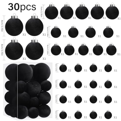 Wironlst 30pcs Velvet Christmas Ornaments, Shatterproof Tree Balls(Black) - image 2