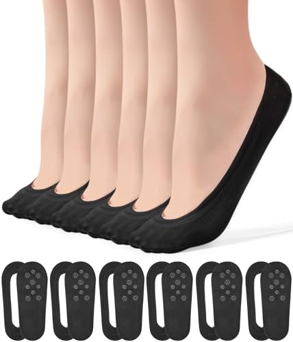 Image of No Show Socks Womens for Flat Ultra Low Cut Non Slip Footies 6 Pairs | Thin Liner Nylon Footies,Invisible No See Short Low Ankle, Ballet Flat Loafer Heel,Non Slip Socks Size 5-8 /8-10