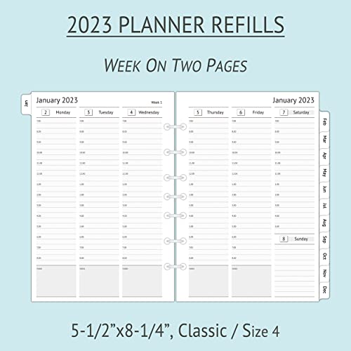 Hourly 2023 Planner Refills, Weekly And Monthly Appointment Book Refill, Tabbed, 7-Hole Punches, Size 4 #TOP1