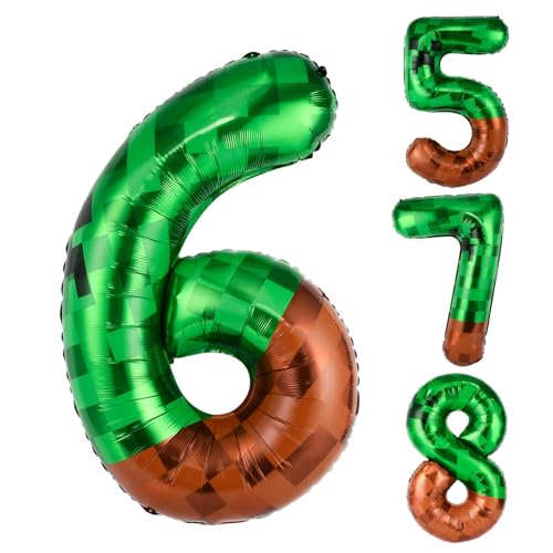 40 Inch Giant Green Pixel Miner Number 6 Balloon,Birthday Party Decorations