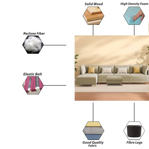 Image of Carina LHS 6 Seater L Shape Sofa Set with Center Table for Living Room (Cream Fabric) Premium Fabric Sofa