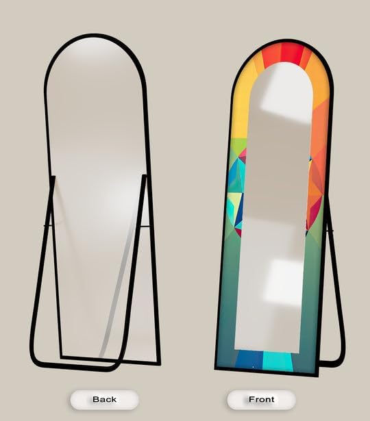 23,5’’W x 67’’H Multicolor Geometric Arch - Full Lenght Floor Mirror Arched Full Lenght Mirror - Arch Full Body Stained Floor Mirror with Black Frame with Silver Frame