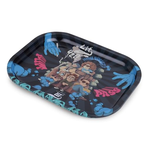 Image of LIT Rolling High Society Metal Tray, 1 Ashtray, Square Ash Tray, Ash Trays for Litting and other stuff for Home, Ashtray for Cigarette Stylish, Ashtray for Home, Car Ashtray(18CMx14CM)