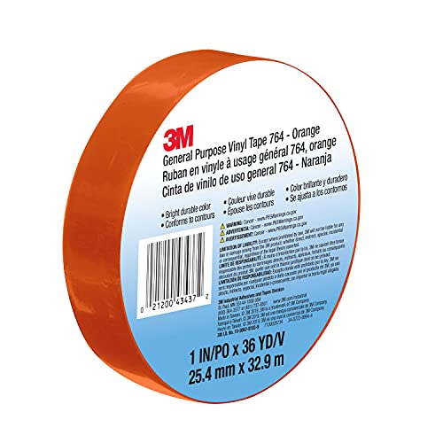 Image of 3M Vinyl Tape 764, General Purpose, 1 in x 36 yd, Orange, 1 Roll, Light Traffic Floor Marking Tape, Social Distancing, Color Coding, Safety, Bundling