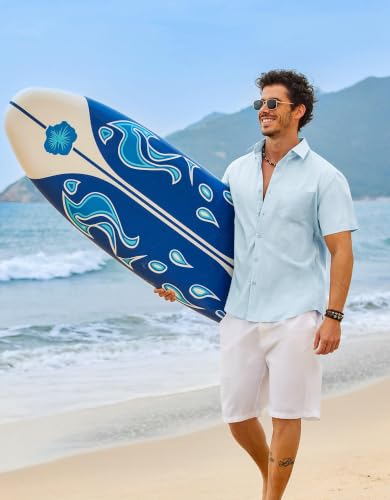 Image of COOFANDY Men's Button Down Short Sleeve Shirt Casual Cotton Summer Beach Wedding Linen Shirts with Pocket