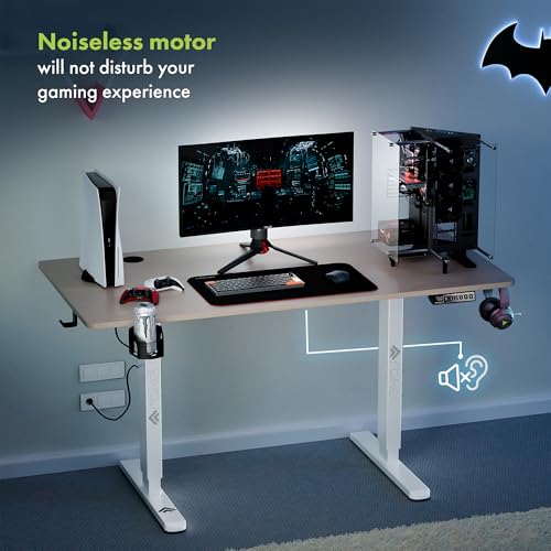 Image of ARTIKEL Artidesk Eco Electric Height Adjustable Table for Office Work & Home-Sit Stand Gaming Desk 80kg Load, Cup Holder, 2 Hooks,Cable Organizer 2Split Tabletop (Light Oak, 120x60 CM)