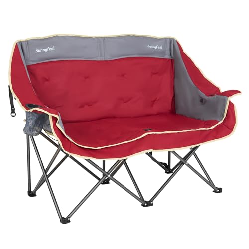 SUNNYFEEL Heated Double Camping Chairs Padded Loveseat Chair for 2