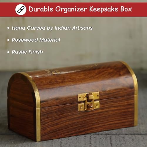 STORE INDYA Handmade Wooden Jewelry Chest Organizer Keepsake Box With Beautiful Brass Inlay (Pirate Collection- Treasure Chest) Mother's Day Gift
